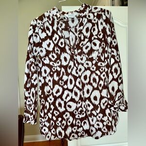 Allison Taylor 100% Linen Tunic Top Brown & White Animal Print Size Small